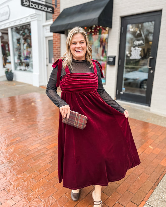 Burgundy Velvet Midi Dress