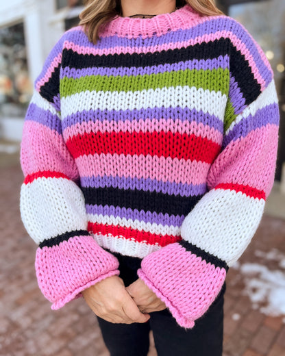 Multi Color Striped Chunky Sweater