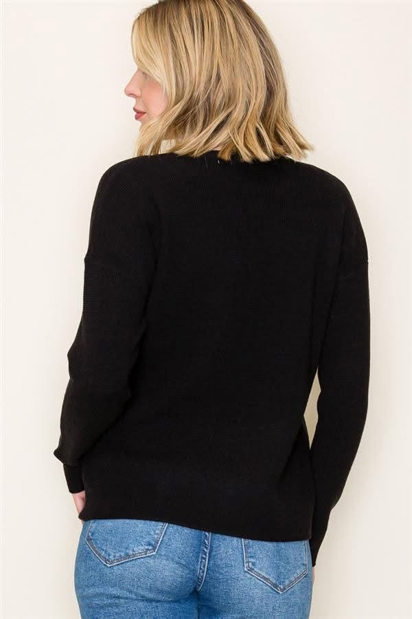 Waffle Textured Crew Neck Sweater