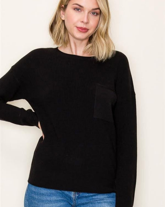 Waffle Textured Crew Neck Sweater