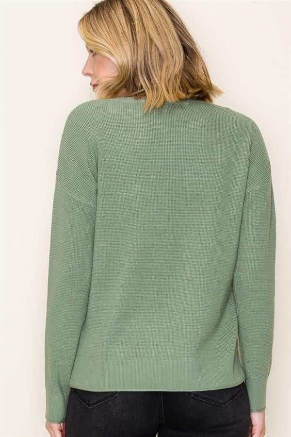 Waffle Textured Crew Neck Sweater