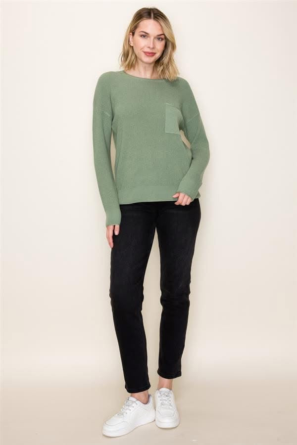 Waffle Textured Crew Neck Sweater