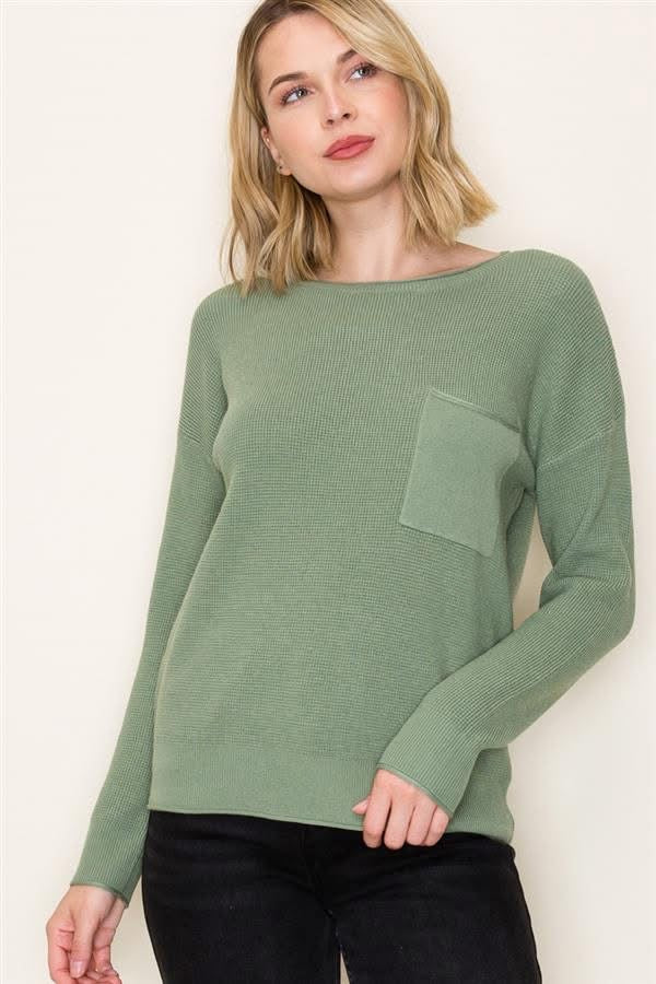 Waffle Textured Crew Neck Sweater