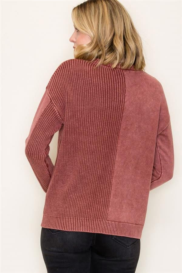 Rust Mineral Washed Crewneck Sweater w/ Pocket