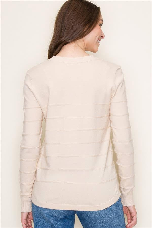 Oatmeal Ribbed Detail Pullover Sweater