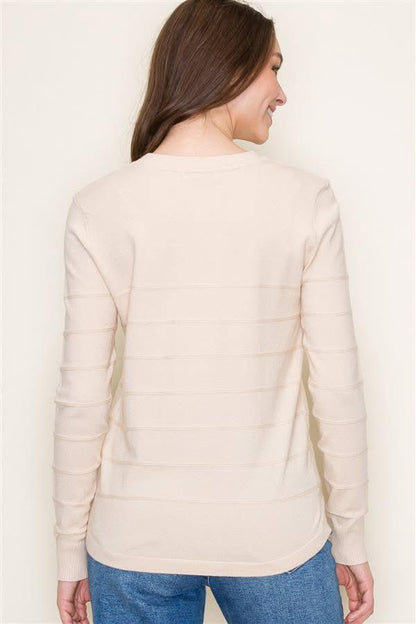 Oatmeal Ribbed Detail Pullover Sweater