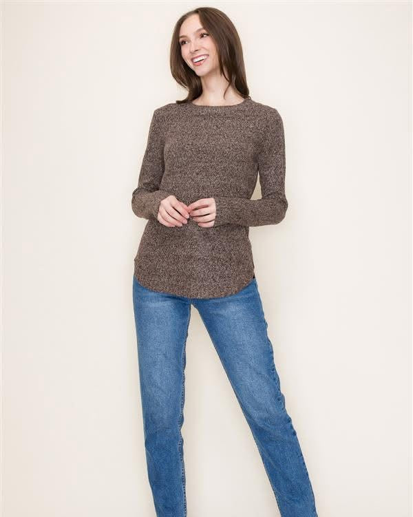 Brown Pullover Sweater with Wide Neck