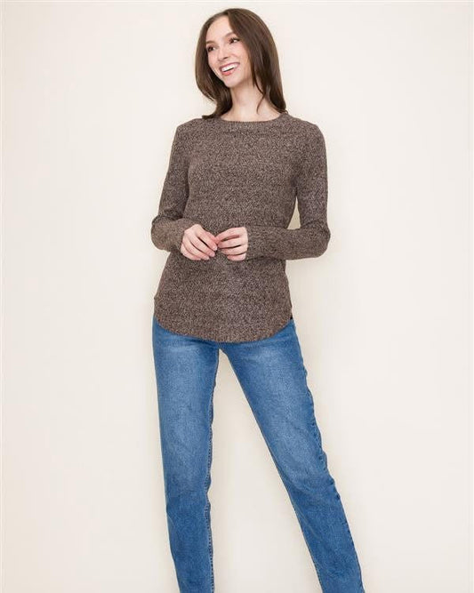 Brown Pullover Sweater with Wide Neck