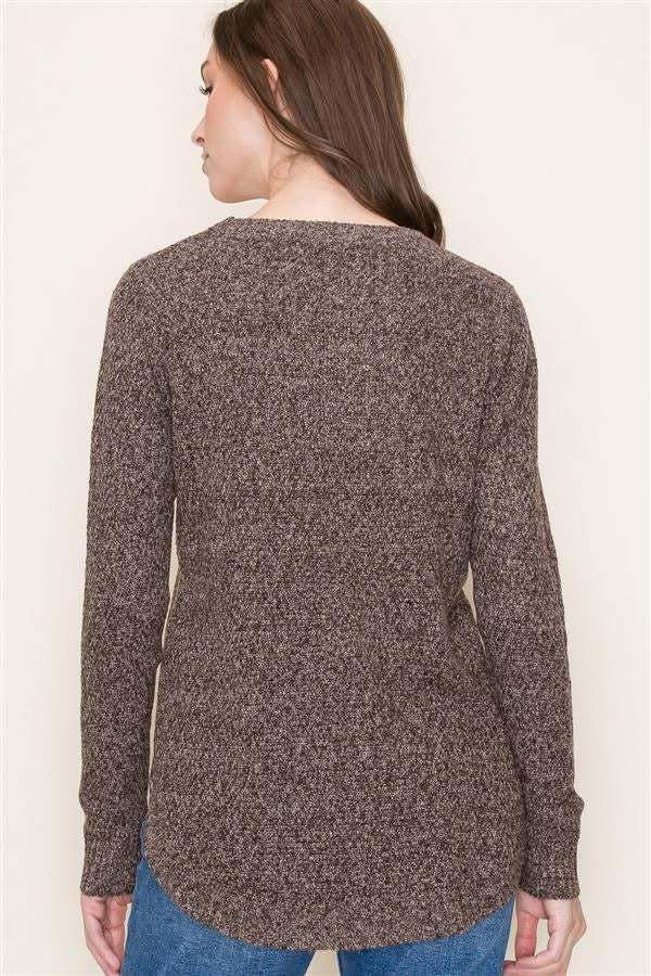 Brown Pullover Sweater with Wide Neck