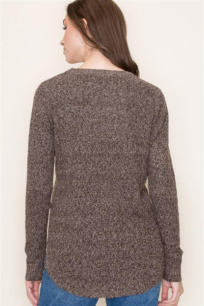 Brown Pullover Sweater with Wide Neck
