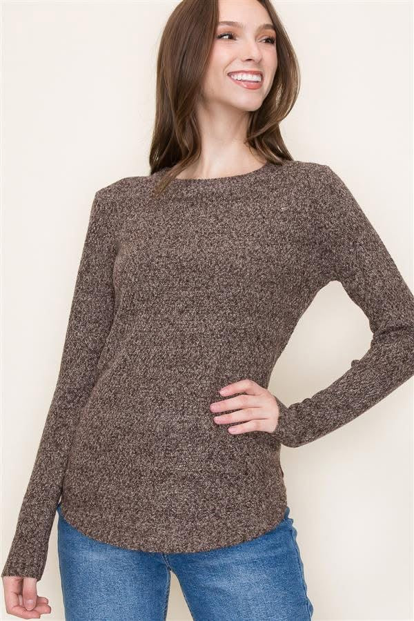 Brown Pullover Sweater with Wide Neck