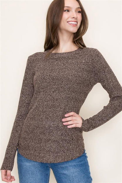 Brown Pullover Sweater with Wide Neck