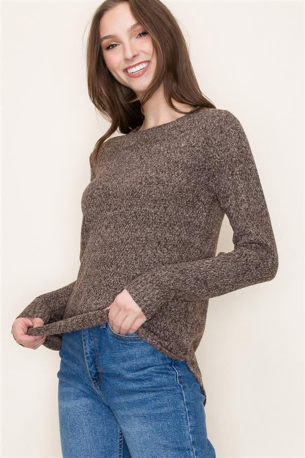 Brown Pullover Sweater with Wide Neck