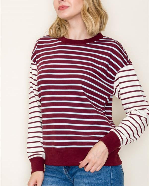 Colorful Stripped Pullover w/ Contrast Sleeve