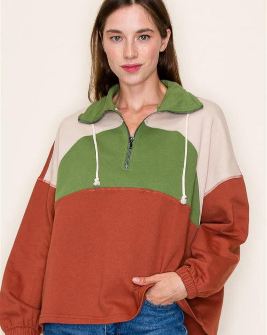 Rust Popup Green Collar Pullover