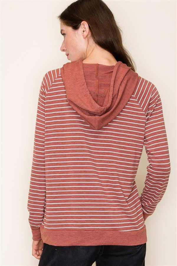 Rust Orange Stripe Drawstring Hoodie