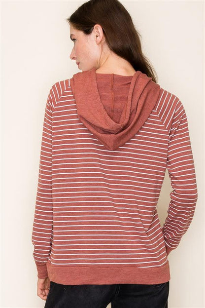 Rust Orange Stripe Drawstring Hoodie