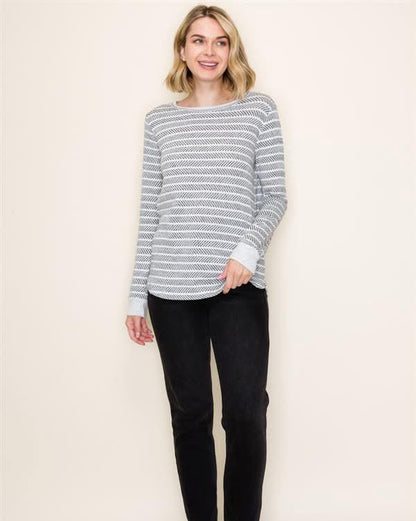 Grey Pullover w/ Black & White Hash Mark Texture Print