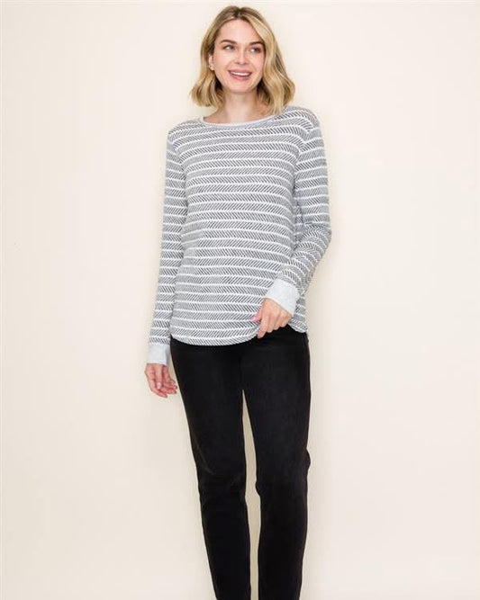 Grey Pullover w/ Black & White Hash Mark Texture Print