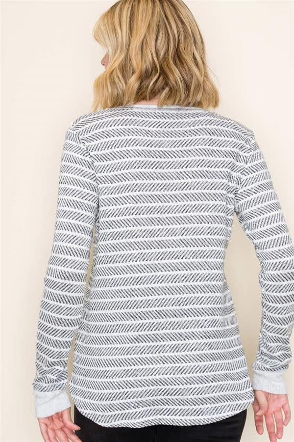 Grey Pullover w/ Black & White Hash Mark Texture Print