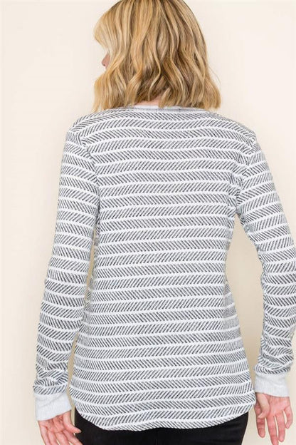Grey Pullover w/ Black & White Hash Mark Texture Print