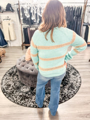 Teal Open Stitched Stripe Sweater