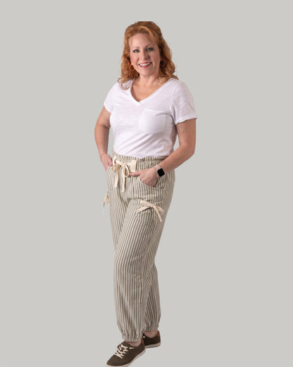Bow Detail Stripe Textured Woven Pants