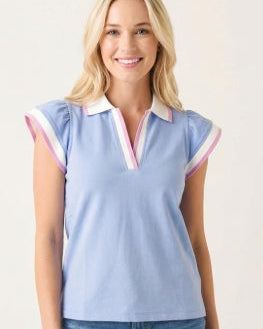 Collared V-Neck Ruffle Sleeve in Multi Colors