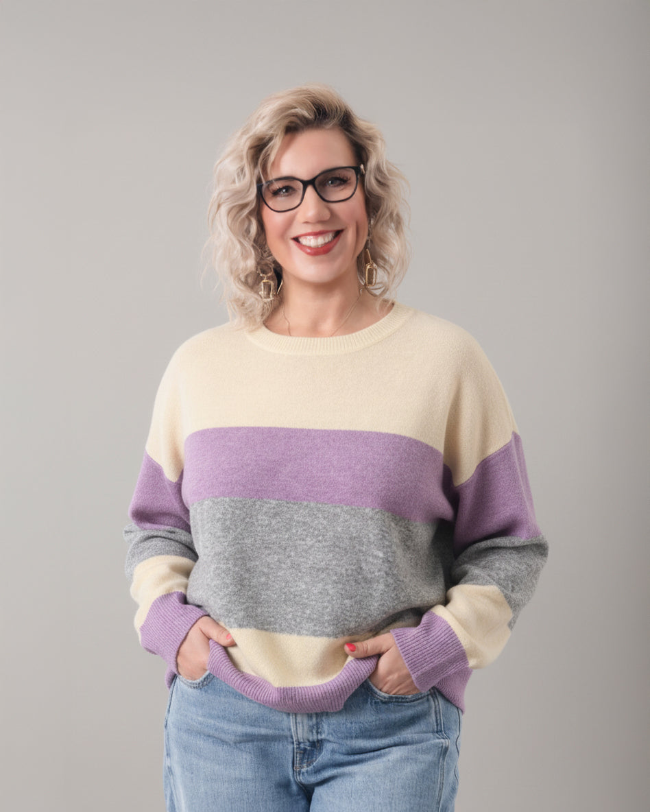 Lavender and Grey Colorblock Sweater