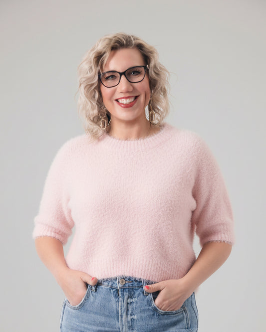 light-pink-fluffy-short-sleeve-sweater