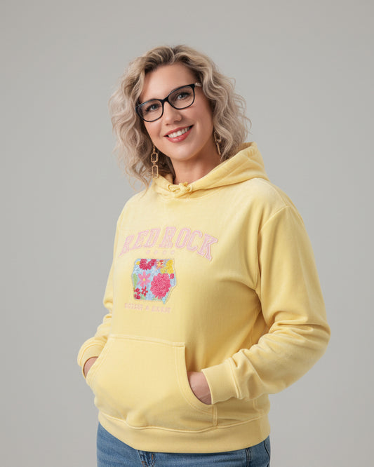 Light Yellow Iowa Applique Red Rock Hoodie