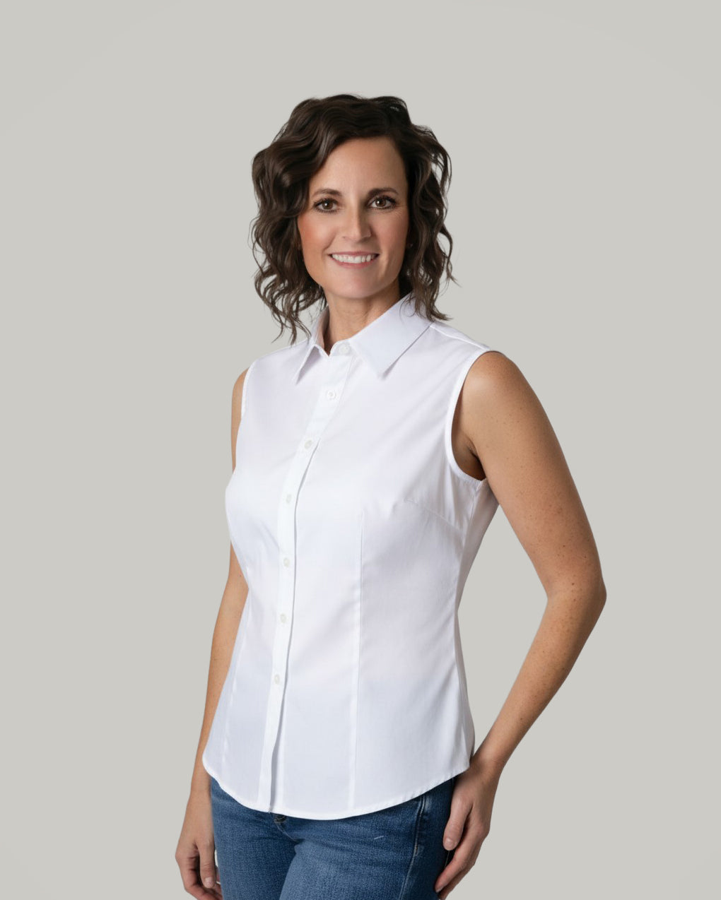 Sleeveless Button-Up Shirt
