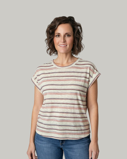 Thick Cuffed Muted Striped Crew Neck