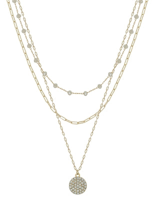 White Crystal Pave Circle Layered Necklace
