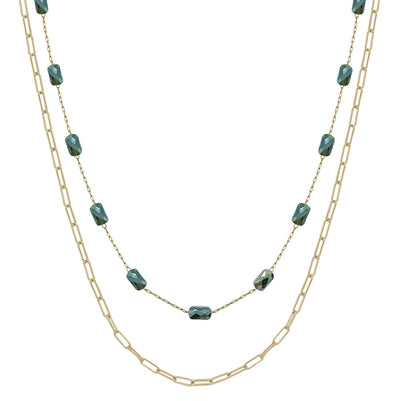 Gold Layered Green Beaded Necklace