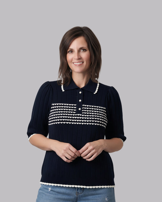 democracy-navy-stripe-short-sleeve-sweater