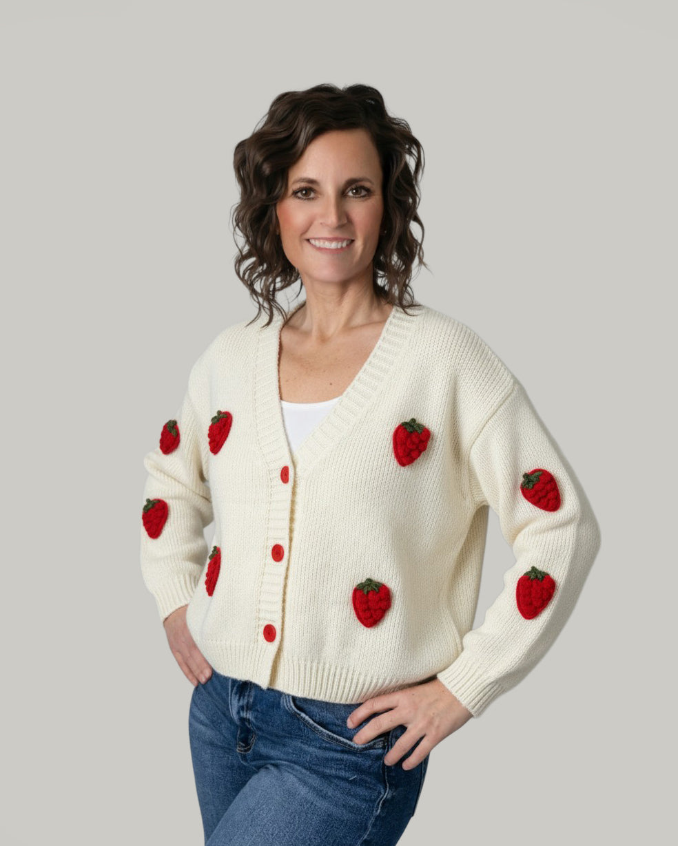 oversized-v neck- strawberry-cardigan