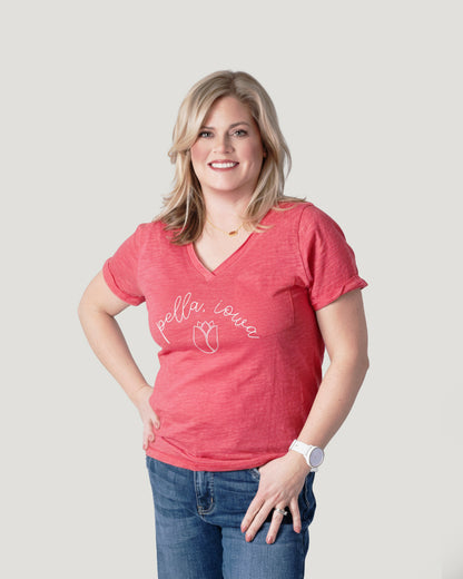 Pella Iowa Tulip V-Neck T-shirt