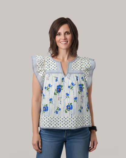Mixed Floral Print Flutter Sleeve Top