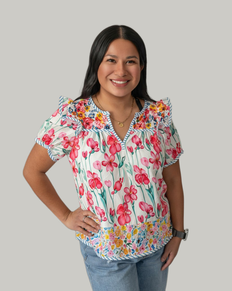 pink-floral-striped-short-sleeve-blouse
