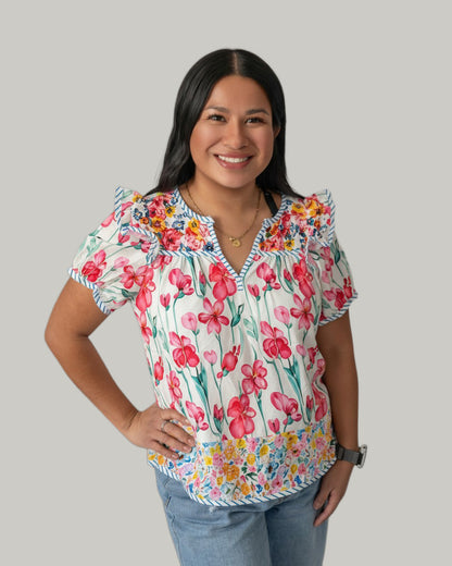 pink-floral-striped-short-sleeve-blouse