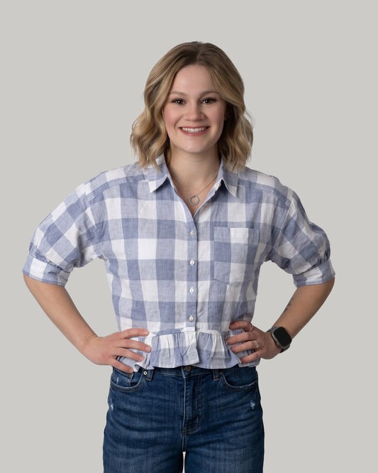 plaid-ruffled-button-down-blouse