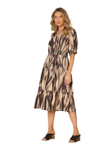 Three Tiered Woven Zebra Motif Dress