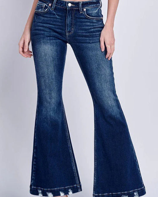 Artemis - Mid Rise Stretch Flare with Distressed Hem