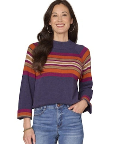 Blue Multi Bright Stripe Mock Neck Sweater