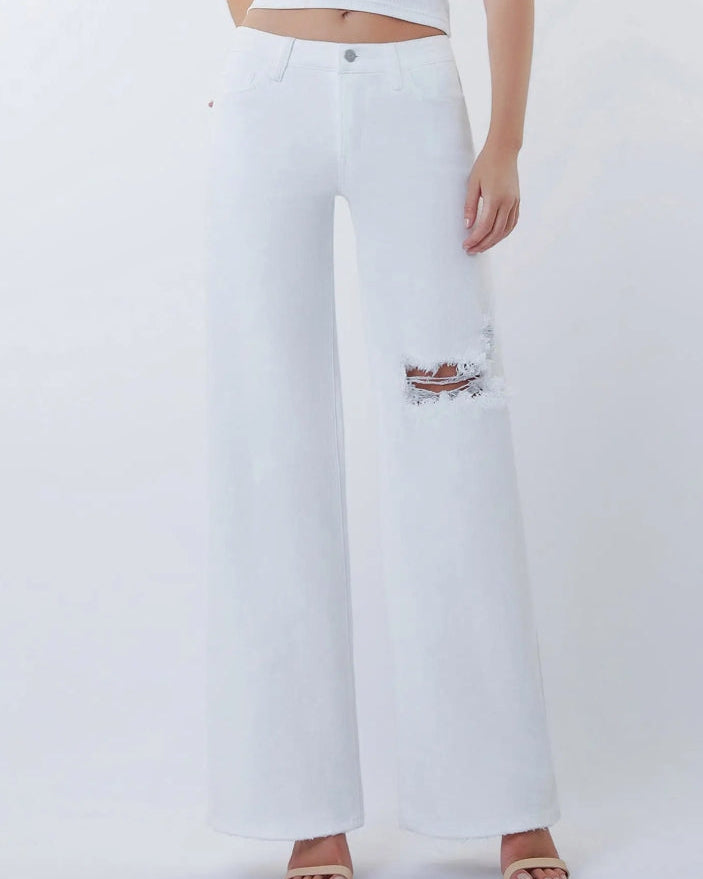 Vervet - "Optic White" Mid Rise Wide Leg