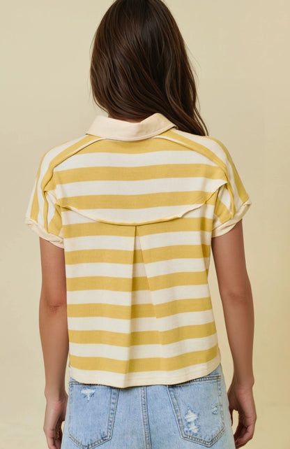 Yellow Rugby Stripe w/ Button Closure Top