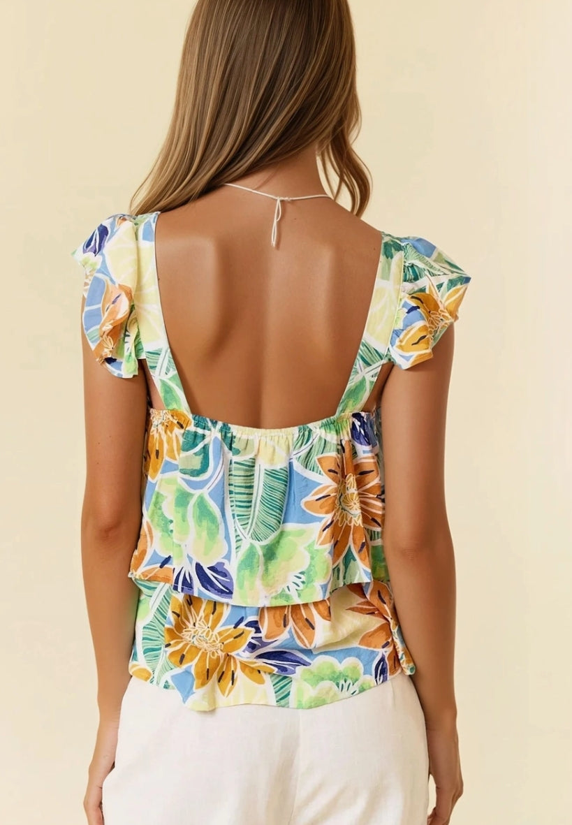 Floral Print Ruffled Layered Tank