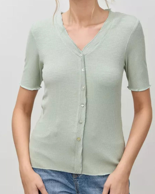 V-Neck Ribbed Short Sleeve Top