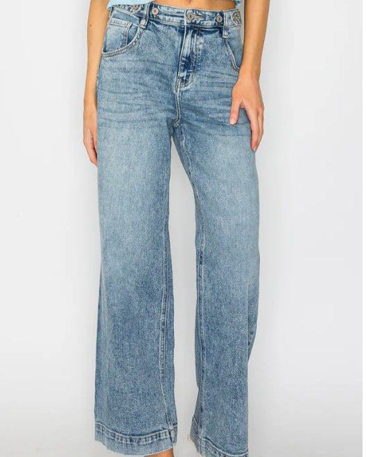 Artemis - Adjustable Waistband High Rise Baggy Wide Jeans